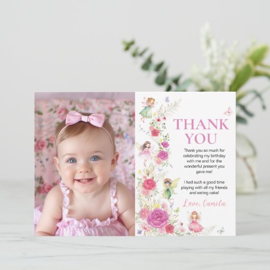 Fairy Floral Verjaardag Foto Dank u kaart (Staand voorkant)