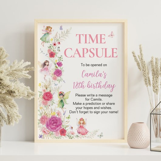 Fairy Floral Verjaardag Party Time Capsule Sign Poster