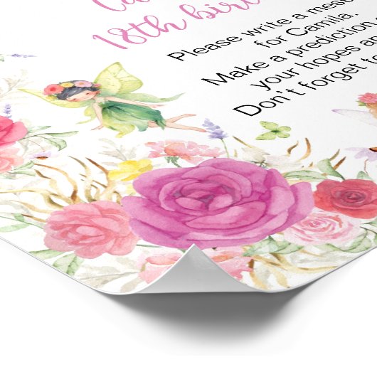 Fairy Floral Verjaardag Party Time Capsule Sign Poster (Hoek)