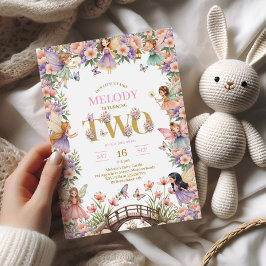 Fairy flower 2nd birthday Invitation Kaart