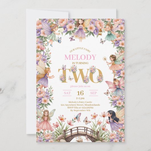 Fairy flower 2nd birthday Invitation Kaart (Voorkant)