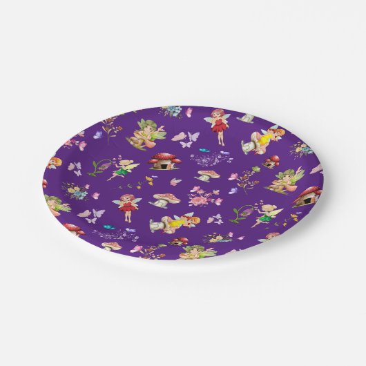 Fairy Flower Butterfly Mushroom Paarse thema Papieren Bordje (Gekanteld)
