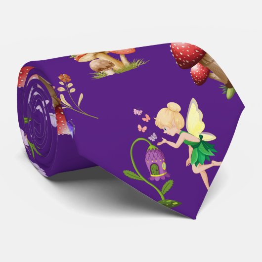 Fairy Flower Butterfly Mushroom Paarse thema Stropdas (Opgerold)