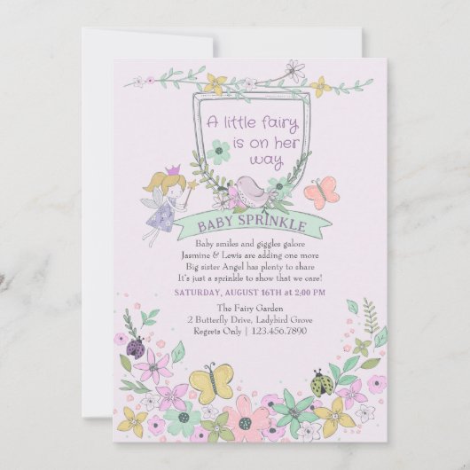 Fairy Flower Garden Cute and Girly Baby Sprinkle Kaart (Voorkant)