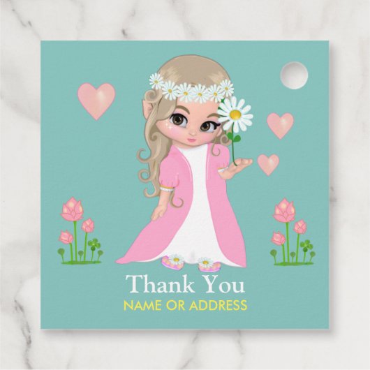 Fairy & Flowers Hartelijk dank voor de lichtblauwe Bedankjes Labels (Achterkant)