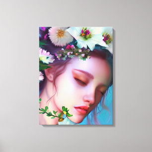  Fairy Flowers in Hair Fantasy Art Canvas Afdruk