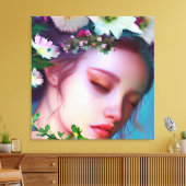 Fairy Flowers in Hair Fantasy Art Canvas Afdruk (Insitu (Woonkamer))