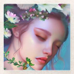 Fairy Flowers in Hair Fantasy Art Glazen Onderzetter
