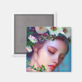 Fairy Flowers in Hair Fantasy Art Magneet (Voorkant / Achterkant)