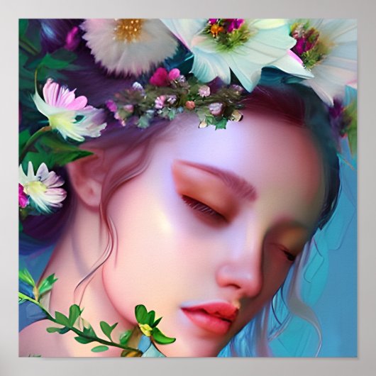  Fairy Flowers in Hair Fantasy Art Poster (Voorkant)