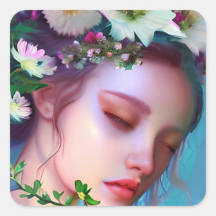  Fairy Flowers in Hair Fantasy Art Vierkante Sticker