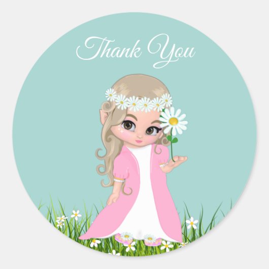 Fairy & Flowers on Light Blue Hartelijk dank Ronde Sticker (Voorkant)