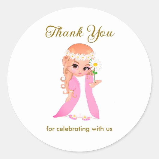 Fairy & Flowers on White Bedankt Ronde Sticker (Voorkant)