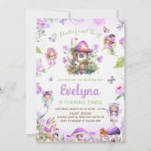 Fairy Flutter Twirly Paarse Verjaardagsuitnodiging Kaart (Voorkant)