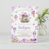Fairy Flutter Twirly Paarse Verjaardagsuitnodiging Kaart (Staand voorkant)