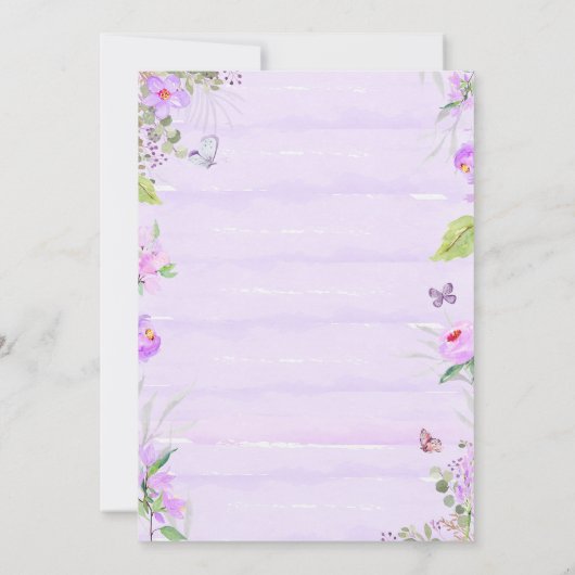 Fairy Flutter Twirly Paarse Verjaardagsuitnodiging Kaart (Achterkant)