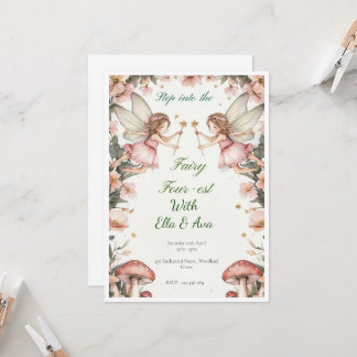 Fairy FOUR-est verjaardagsuitnodiging – bewerkbare Kaart