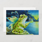 Fairy Frog & Fireflies Waterverf Art Briefkaart (Voorkant / Achterkant)