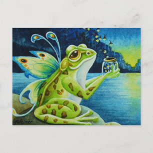 Fairy Frog & Fireflies Waterverf Art Briefkaart