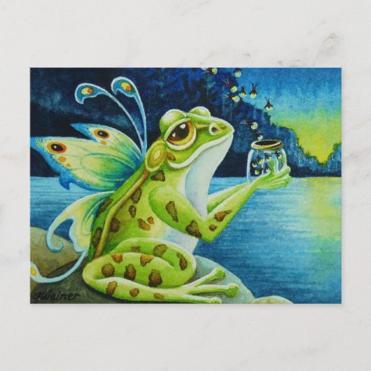 Fairy Frog & Fireflies Waterverf Art Briefkaart (Voorkant)