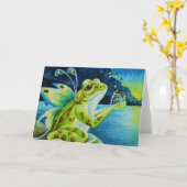 Fairy Frog & Fireflies Waterverf Art Kaart (Gele Bloem)
