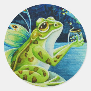 Fairy Frogs and Fireflies Waterverf Art Ronde Sticker