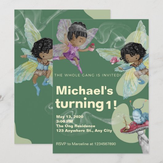 Fairy Gang Party Birthday Invitation Kaart (Voorkant / Achterkant)
