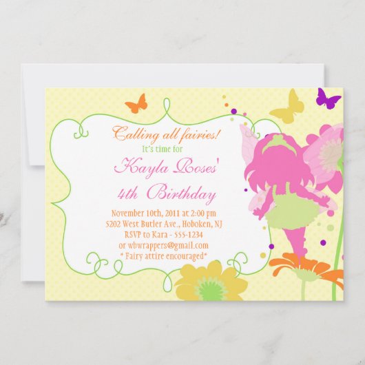 FAIRY GARDEN ARTITY Birthday Invitation Kaart (Voorkant)