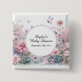 Fairy Garden Baby shower Vierkante Button 5,1 Cm
