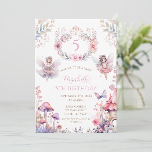 Fairy Garden Birthday Party Invitation Kaart (Staand voorkant)