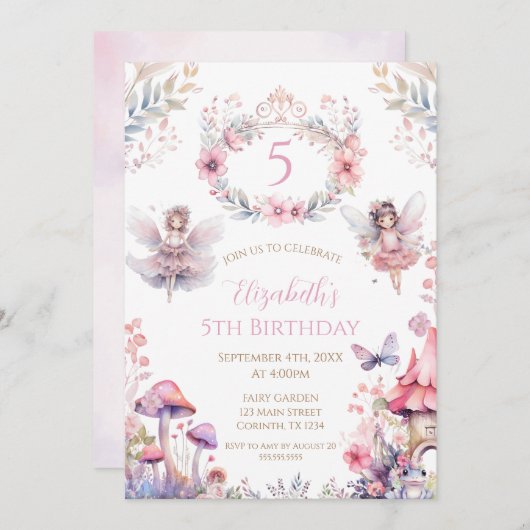 Fairy Garden Birthday Party Invitation Kaart (Voorkant / Achterkant)