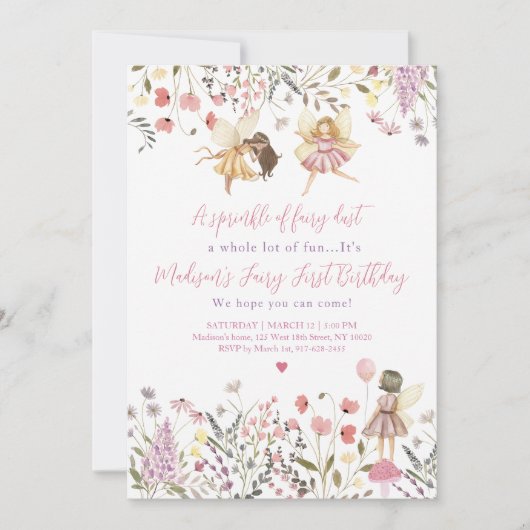 Fairy Garden Boho Wildflower Eerste Verjaardag Kaart (Voorkant)