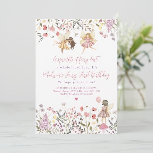 Fairy Garden Boho Wildflower Eerste Verjaardag Kaart (Staand voorkant)