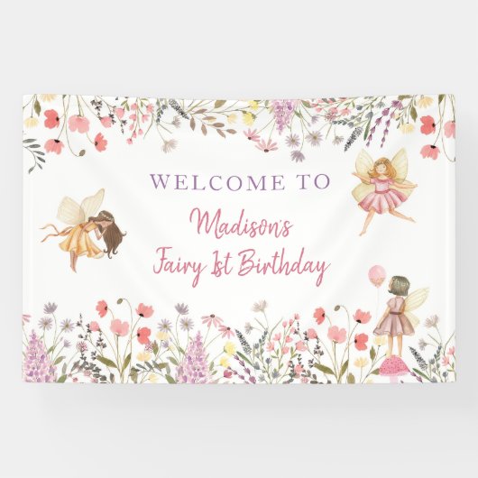 Fairy Garden Boho Wildflower Verjaardag Spandoek (Horizontaal)