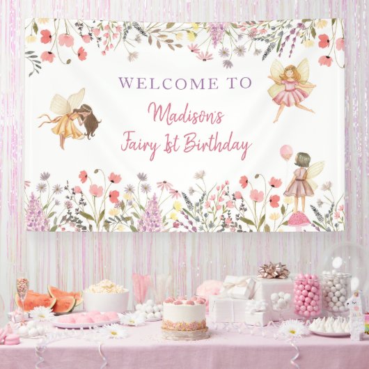Fairy Garden Boho Wildflower Verjaardag Spandoek (Feest)