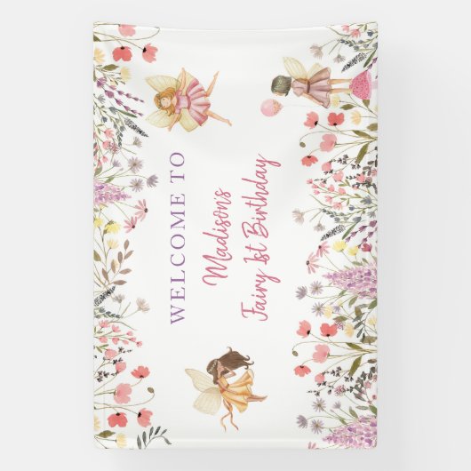 Fairy Garden Boho Wildflower Verjaardag Spandoek (Verticaal)