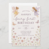 Fairy Garden eerste verjaardag uitnodiging (Voorkant / Achterkant)