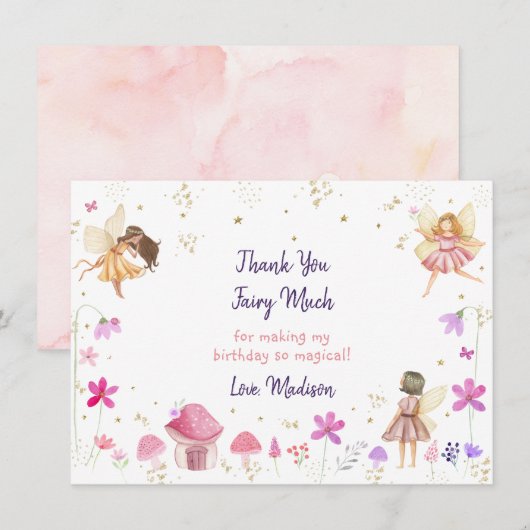 Fairy Garden Floral Birthday Bedankkaart (Voorkant / Achterkant)