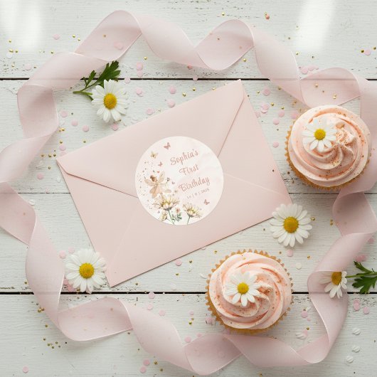 Fairy Garden Girl Birthday Party Ronde Sticker