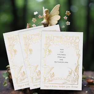 Fairy Garden Gold Foil Dank u Opmerking Kaart