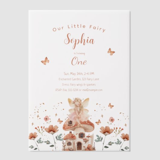 Fairy Garden Meisje Magische eerste verjaardag Vellum Uitnodigingen (Voorkant)