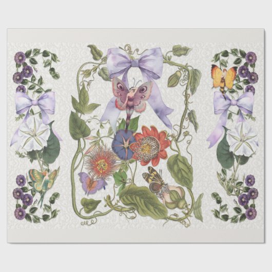  Fairy Garden Paarse Bow Passion Flower Cadeaupapier (Vlak)
