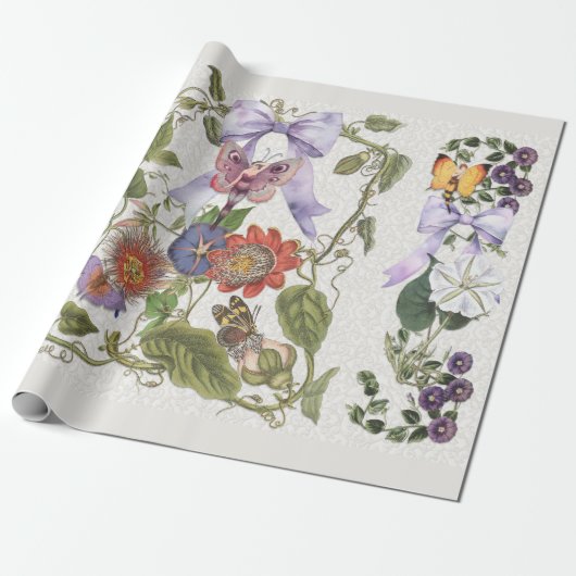 Fairy Garden Paarse Bow Passion Flower Cadeaupapier (Uitgerold)