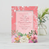 Fairy Garden Pastel Flowers Coral Wedding Kaart (Staand voorkant)