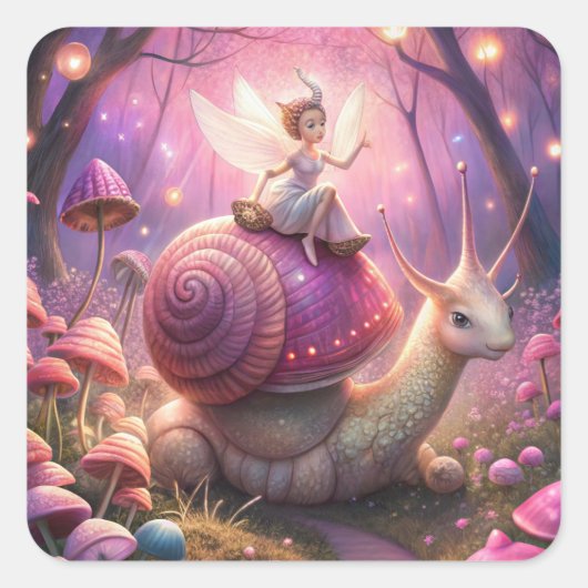 Fairy Garden Snail Vierkante Sticker (Voorkant)