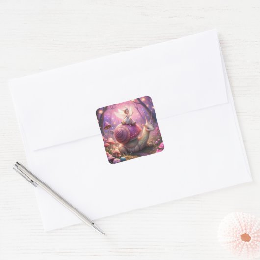 Fairy Garden Snail Vierkante Sticker (Envelop)