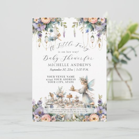 Fairy Garden Tea Party Floral Girl Baby shower Kaart (Staand voorkant)