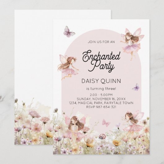 Fairy Garden Theme Girl's Birthday Kaart (Voorkant / Achterkant)