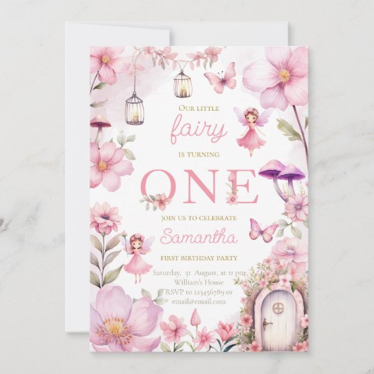 Fairy Garden Verjaardag uitnodiging, betoverd bos Kaart (Voorkant)