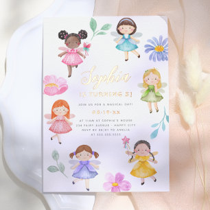 Fairy Garden Waterverf Bloemen Meisje Verjaardagsf Folie Uitnodiging
